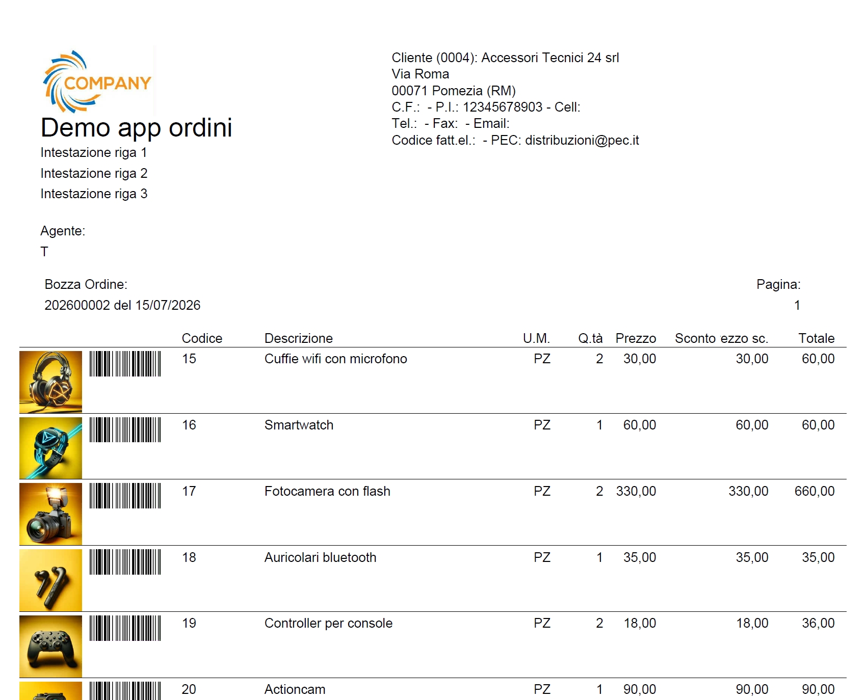 Ordine con codice a barre